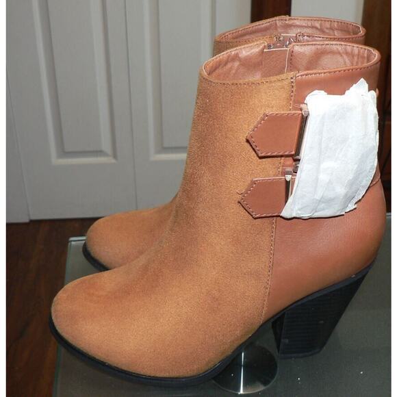 Alpine Swiss Women's Buckle Block Heel Zip Up Boots in Tan Size 6 - Picture 5 of 7
